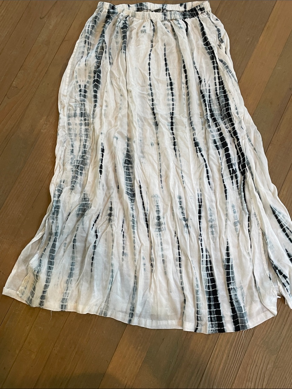 Chan Luu White Maxi Skirt with Navy Tie-Dye Stripes one size